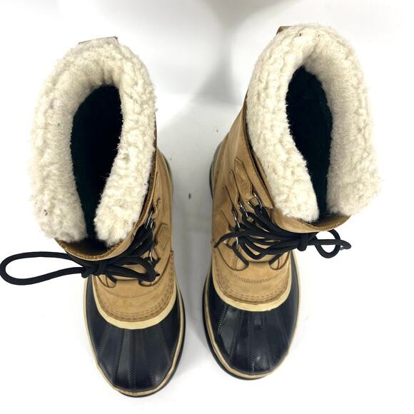 Sorel Women's 9 Cream Leather Caribou Waterproof Winter Lined Insulated Boots - Picture 2 of 8